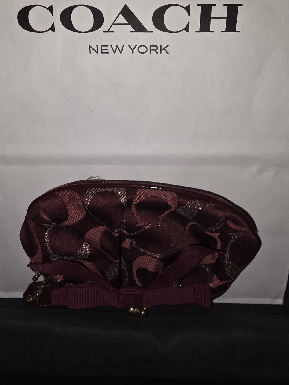 Y2K Coach Lurex Burgundy Signature & Bow Kisslock Coin Purse/pouch - Picture 3 of 5